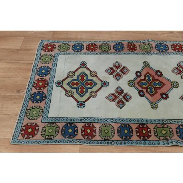 1970s vintage Turkish Oushak handmade wool cotton orange runner rug 101x148