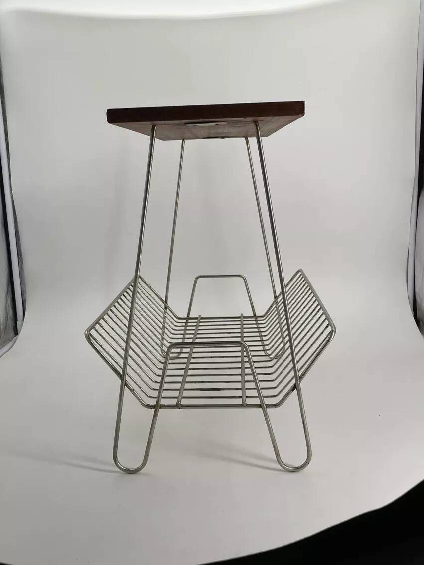 Vintage teak and metal Mid Century magazine rack