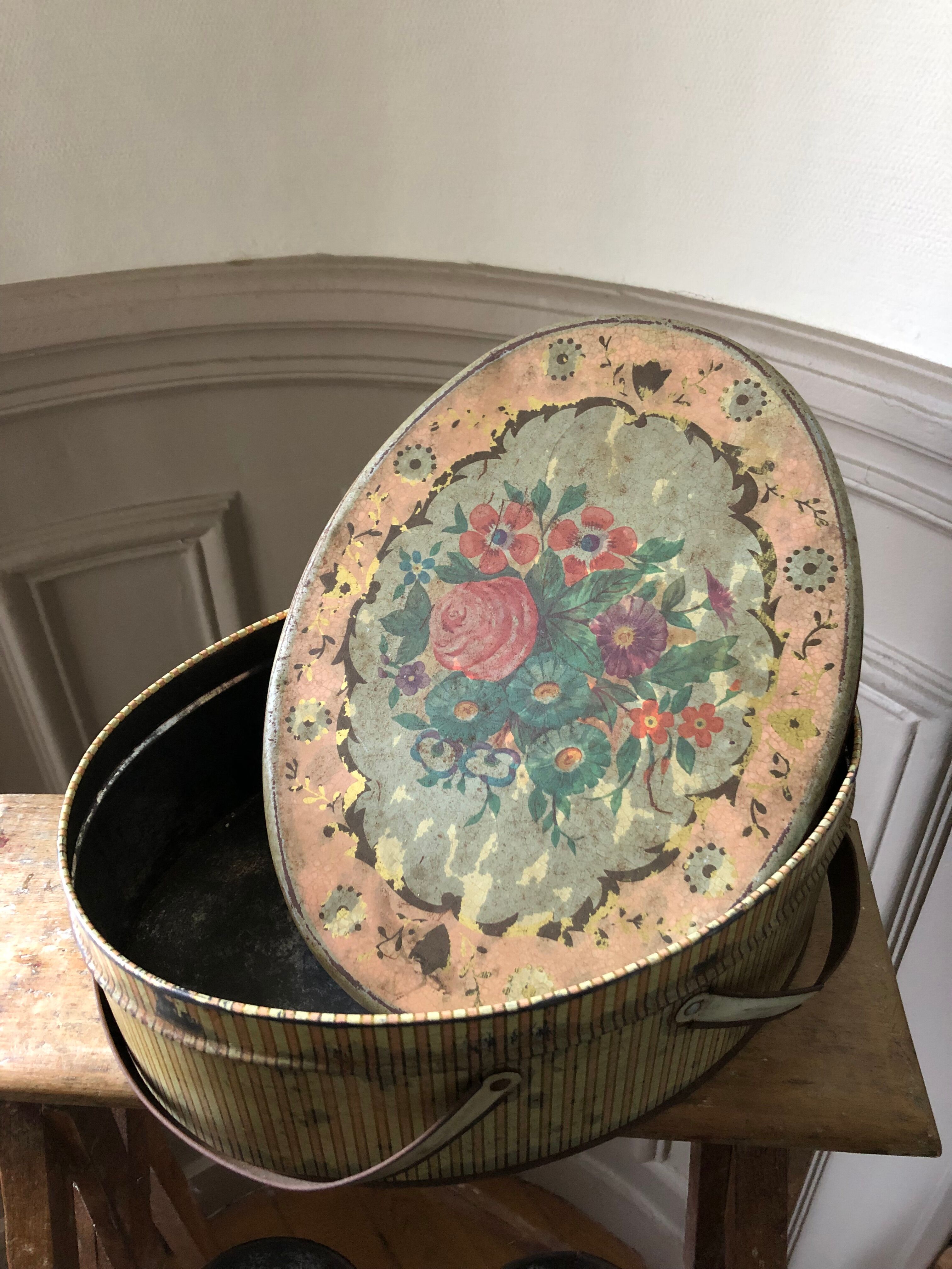 Sewing box, lithographed sheet metal box