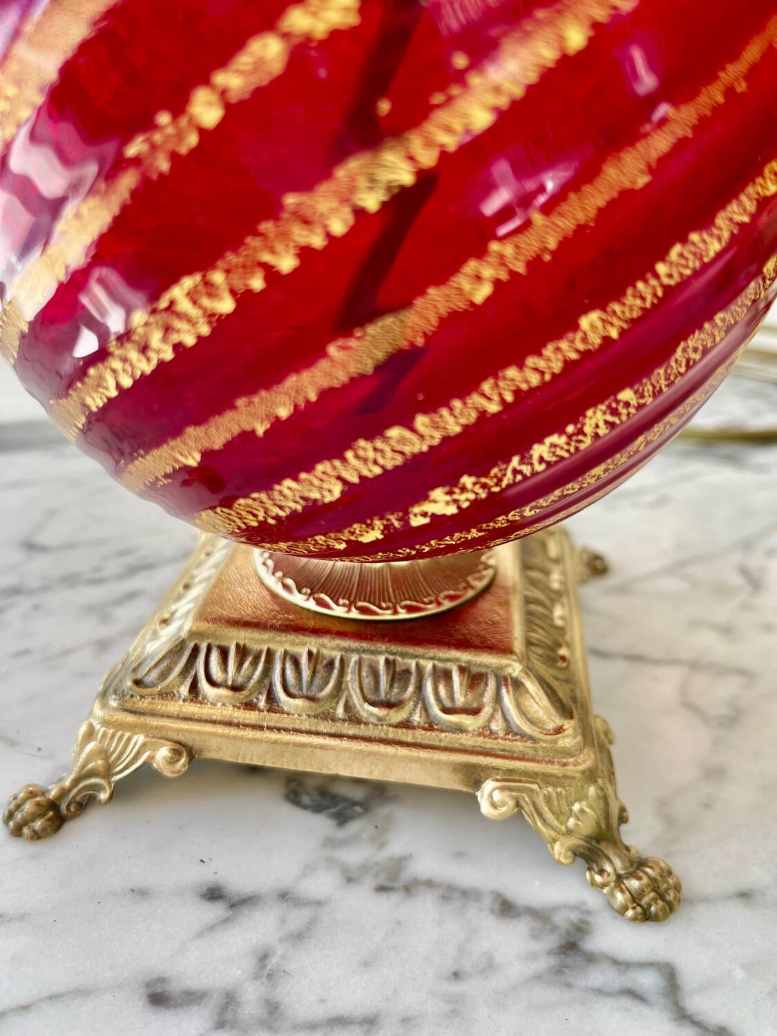 Murano glass table lamp in Ruby color, Rigadin, Italy 1950