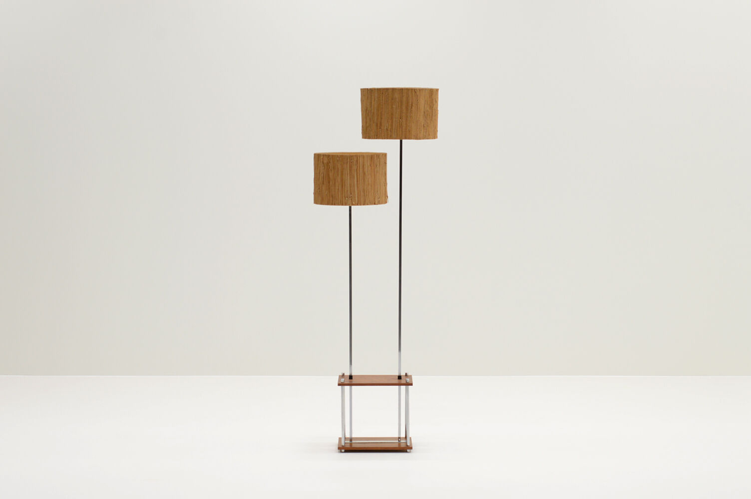 Double shade teak and chrome floor lamp, 60s.