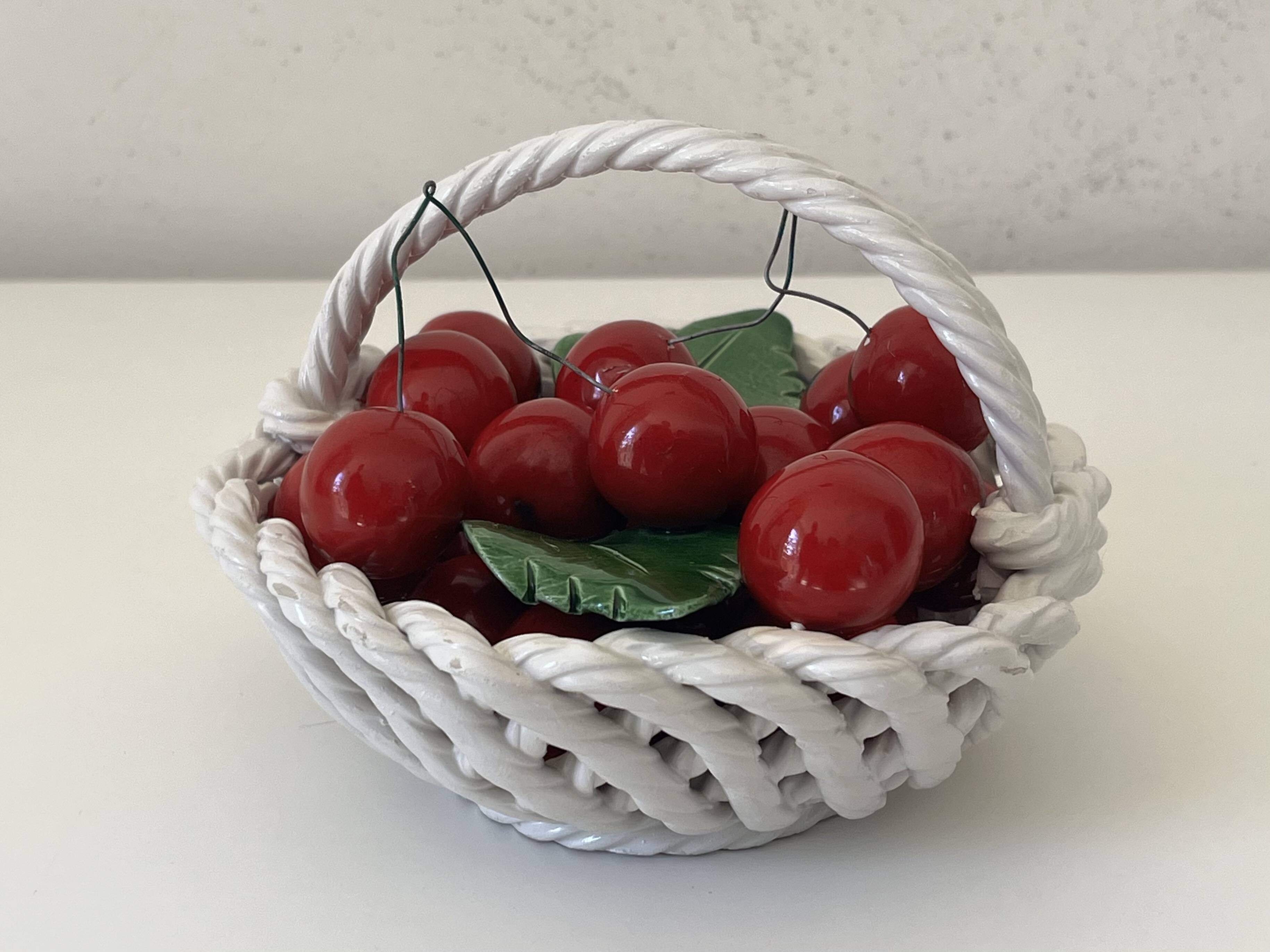 Italian ceramic cherry basket signed Bassano – Vintage