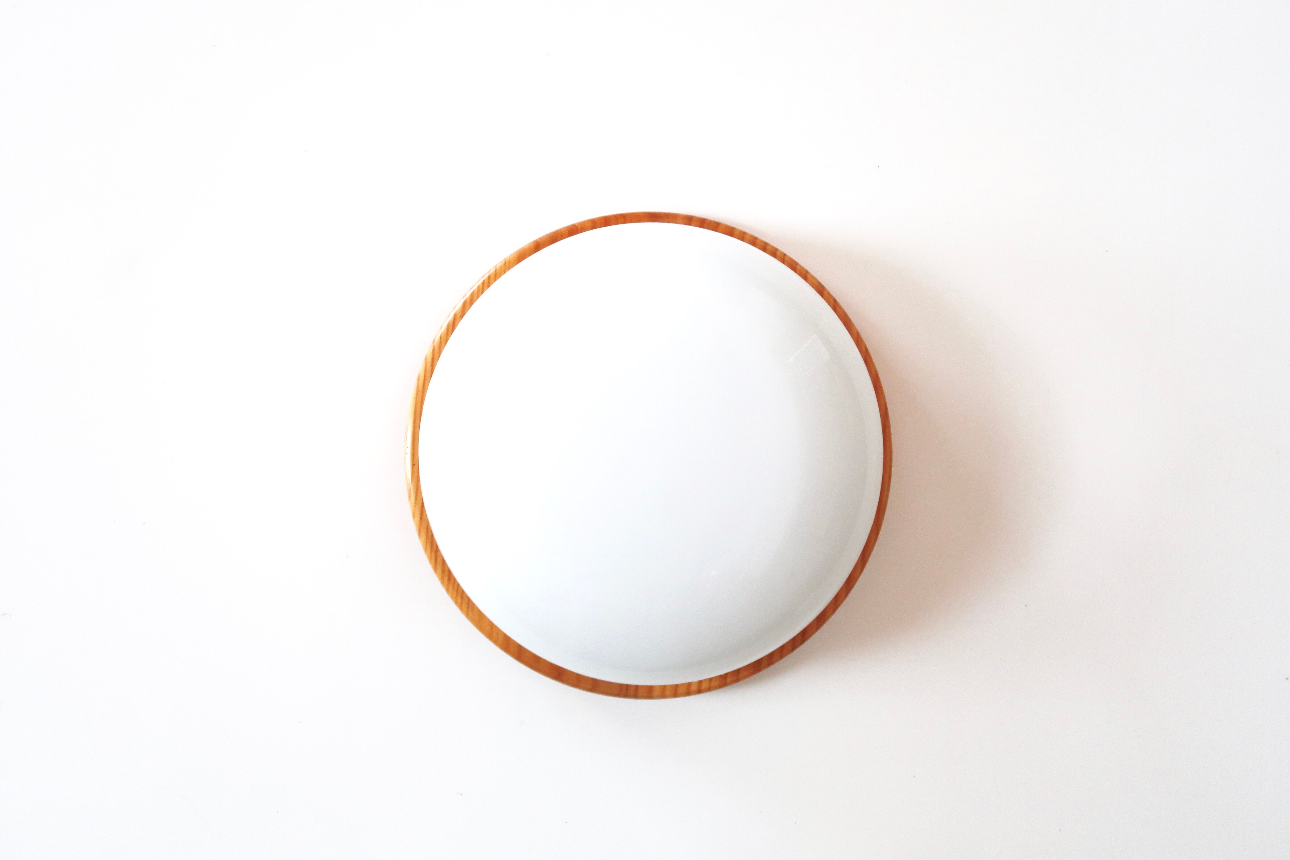 Ceiling lamp round wall lamp, pine base, opaque white glass, 70s