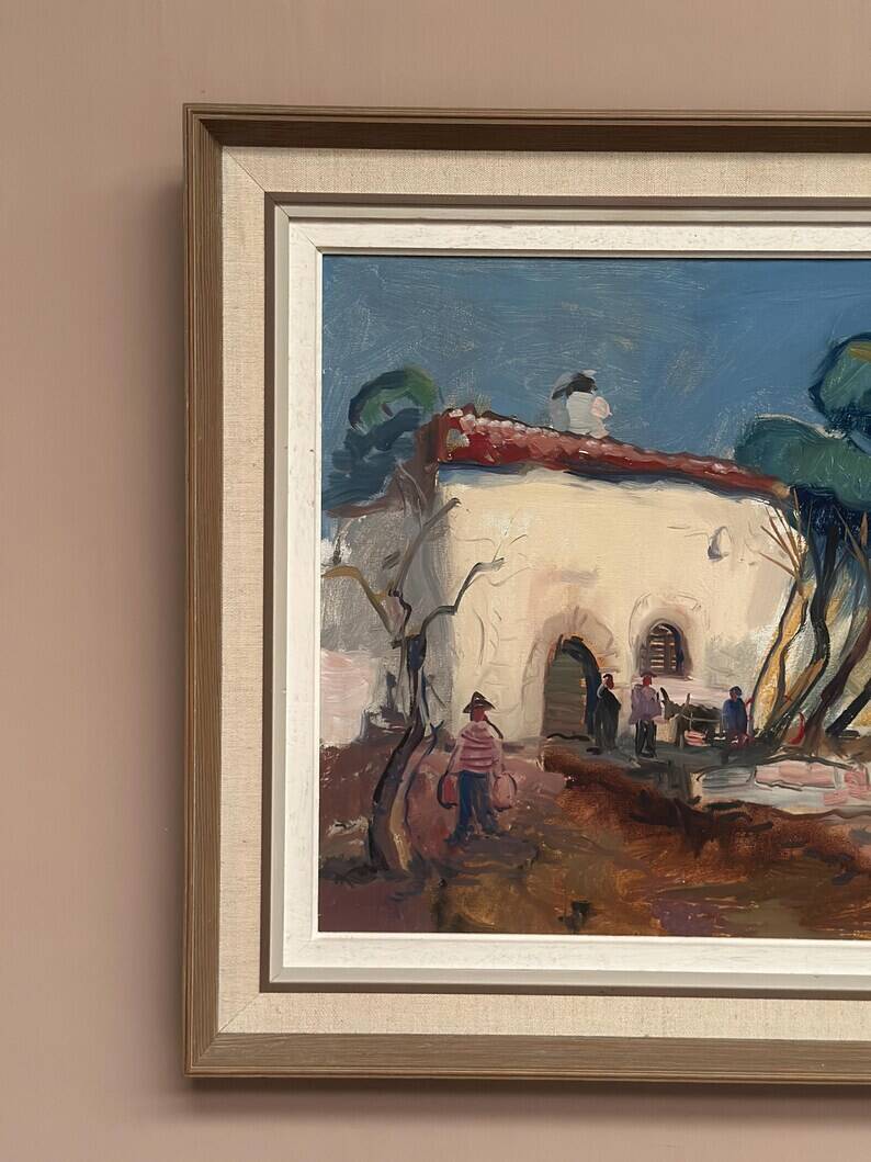 Original Swedish Oil on Canvas – “Mediterranean Scene” by Axel Hamborn – Signed – Vintage & Framed