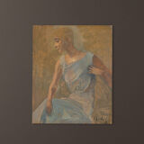 Étude féminine huile sur plaque de bois 24 x 30 cm