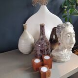 Vintage teak candlestick trio