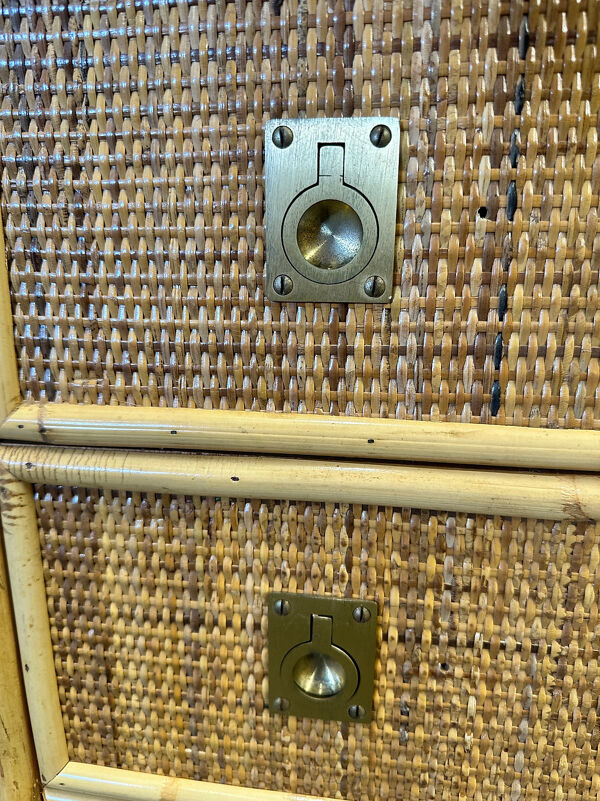 Commode en bambou, rotin et laiton du milieu du siècle par Dal Vera, Italie, années 1970