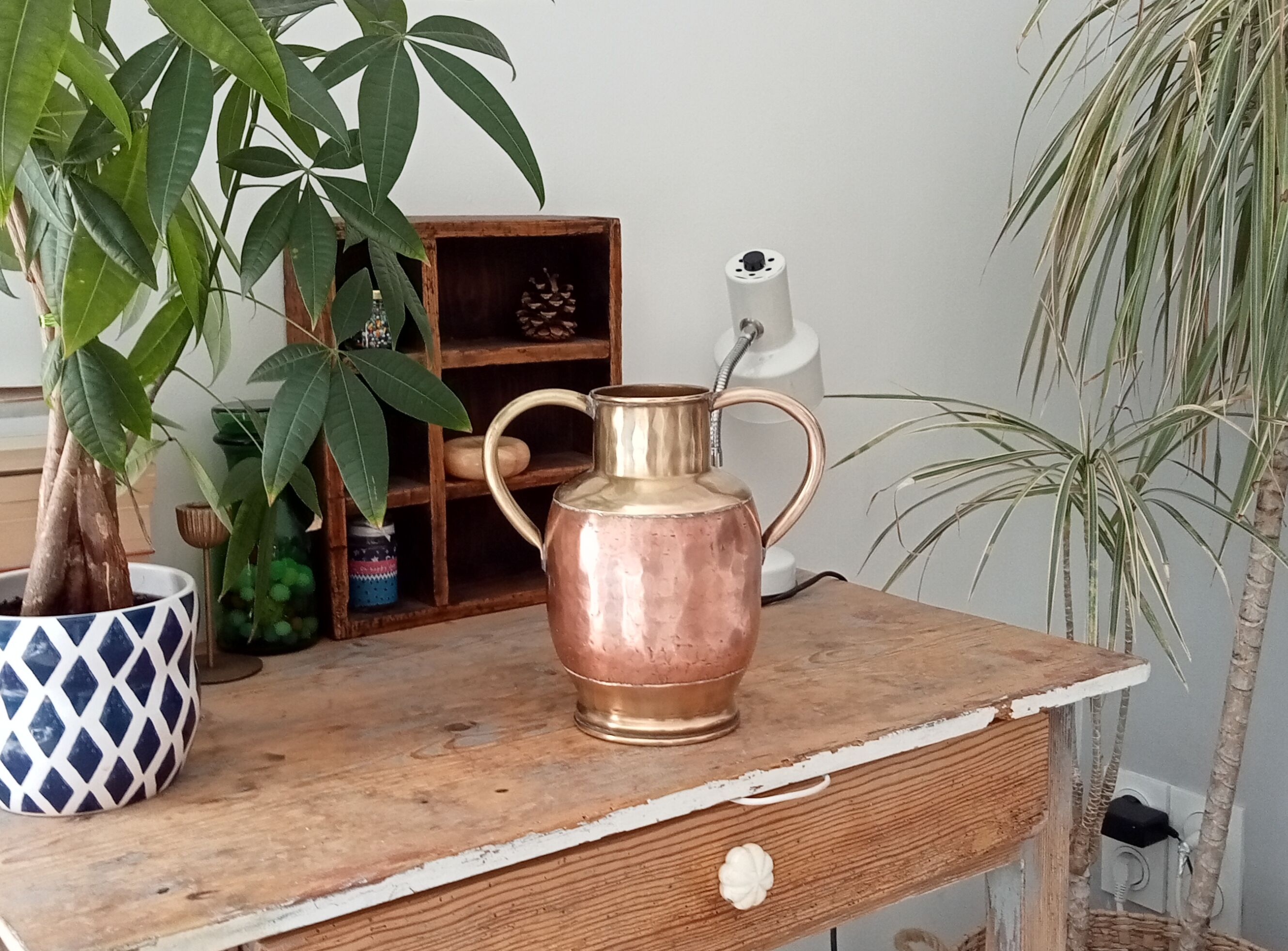 Antique amphora vase in brass and copper