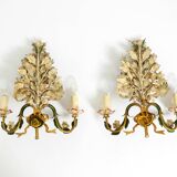 A pair of beautiful 1960s hand-painted and gilded metal wall lamps by Hans
