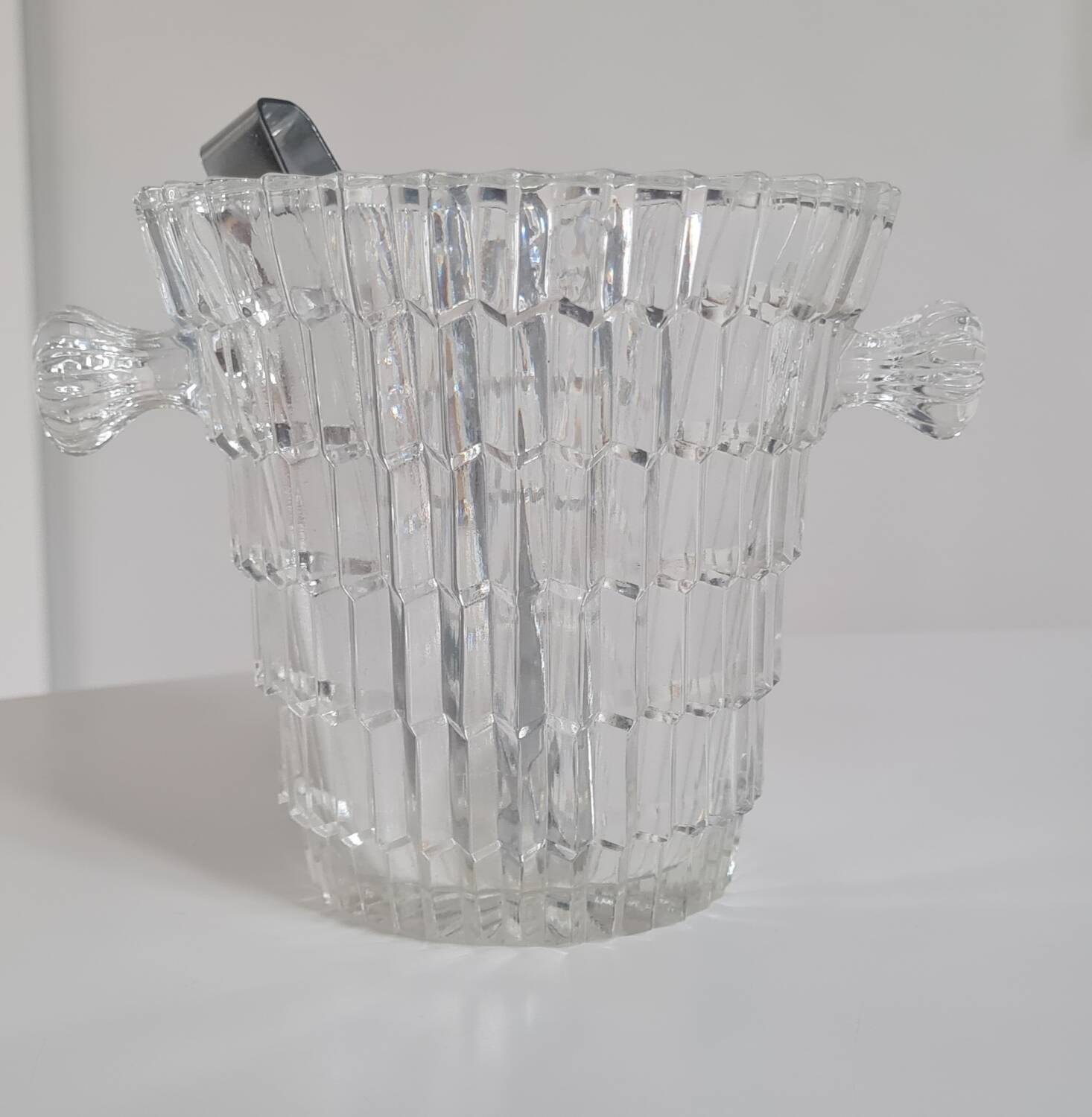Crystal ice bucket and stainless steel tongs