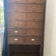 Antique tradesman's cabinet with 12 flap drawers + oak niche - 1930s