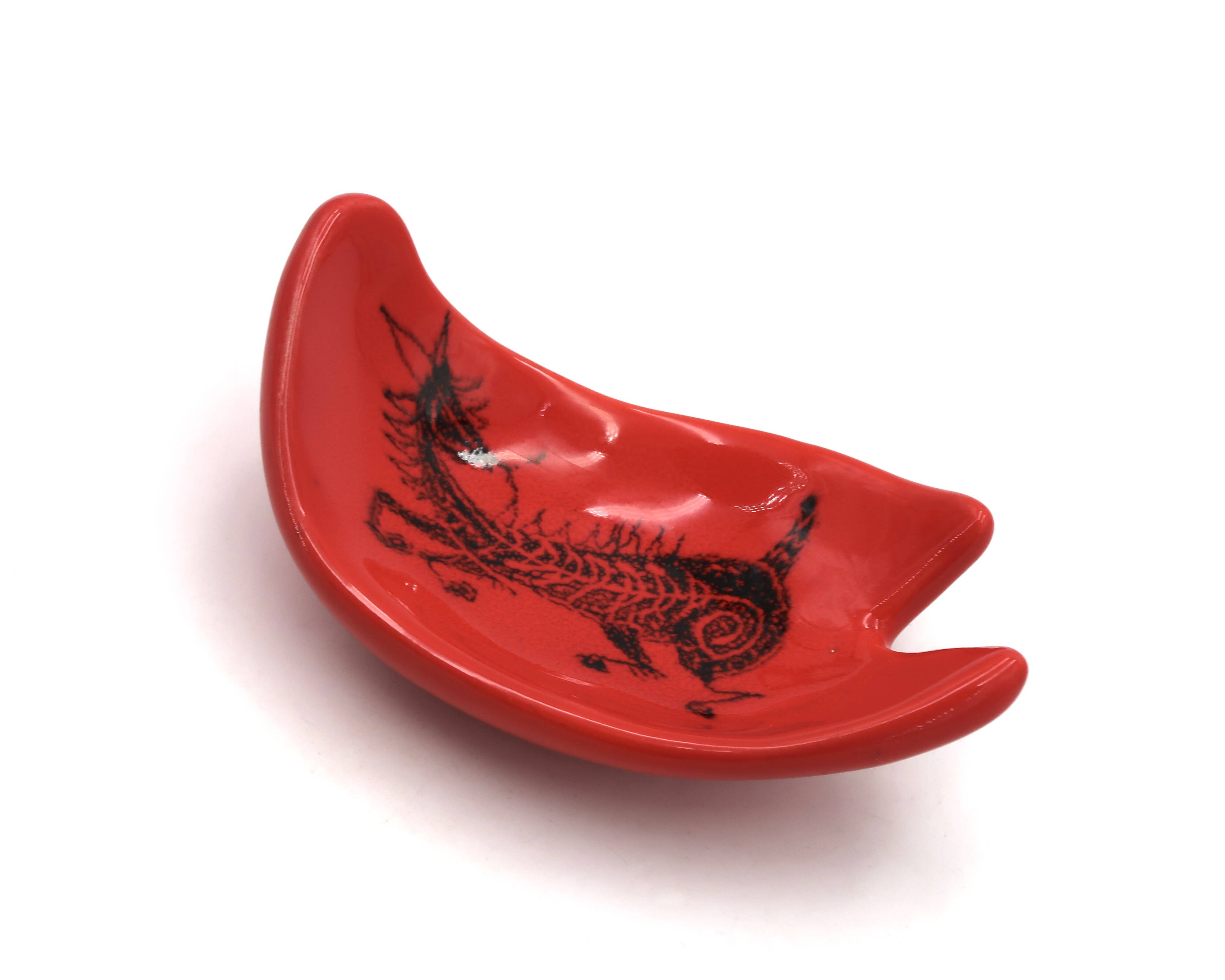 Red ceramic pocket emptier by Jean de Lespinasse, 1960s