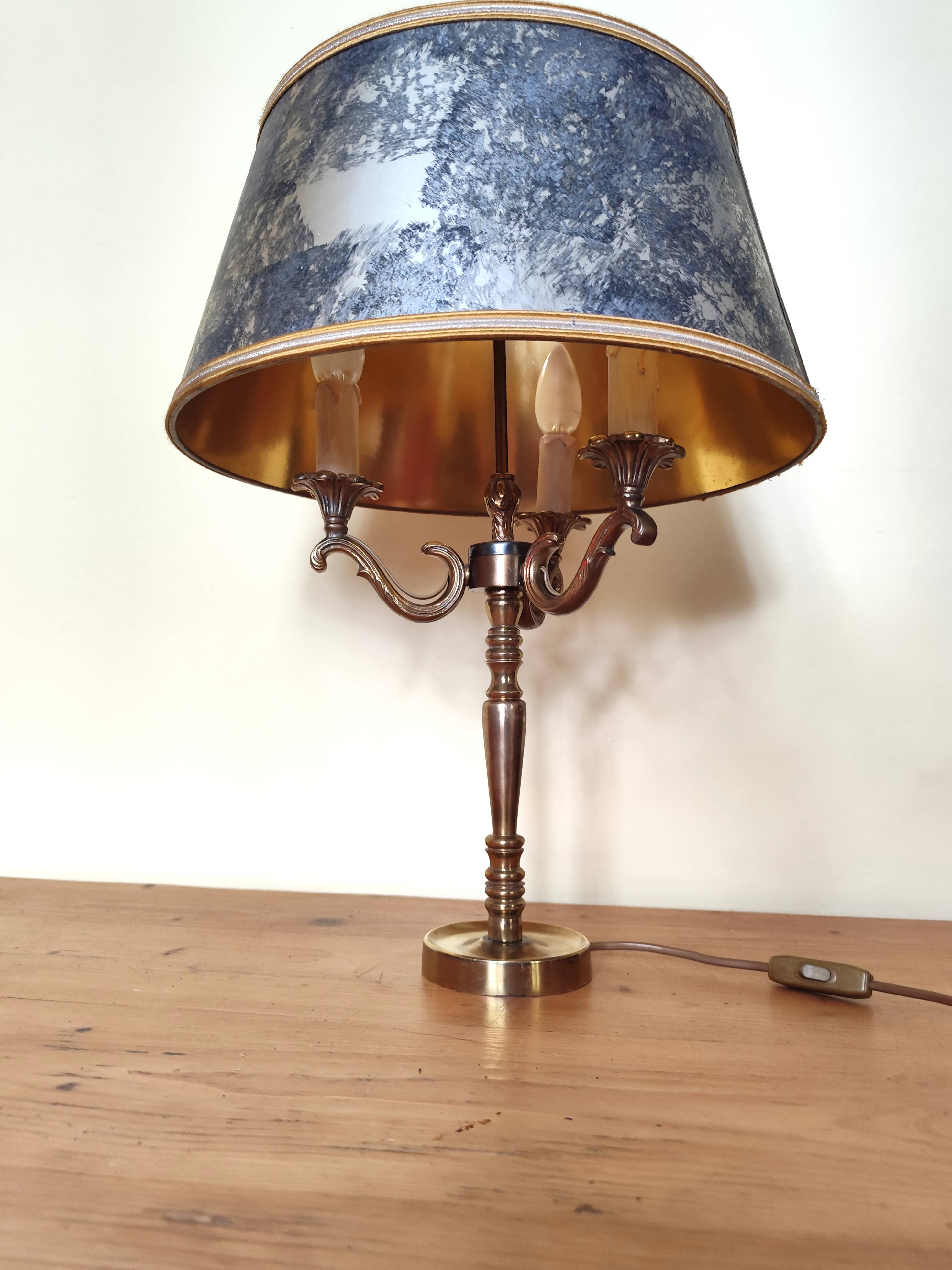 brass three-light bouillotte lamp, desk lamp