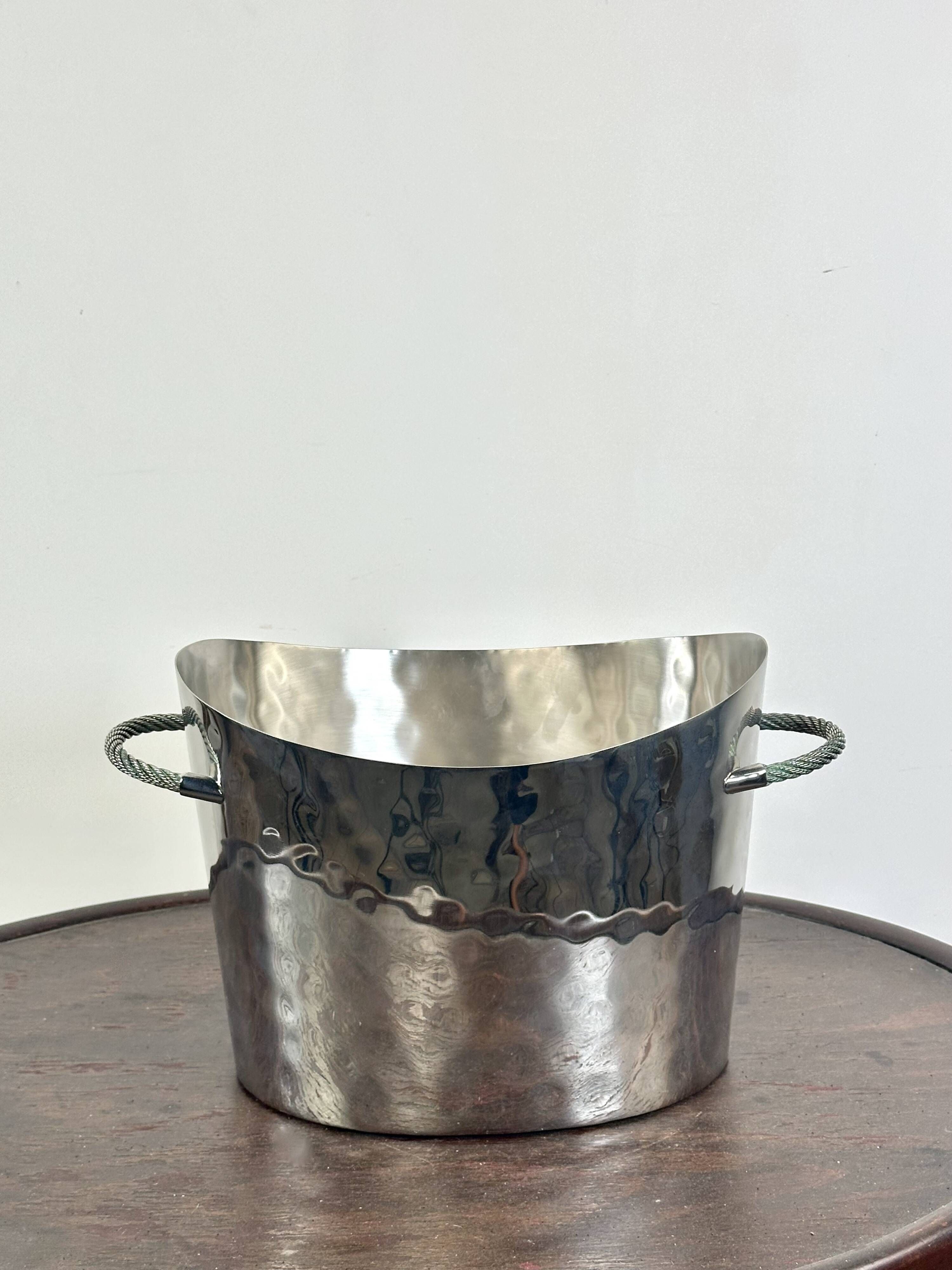 Silver-plated hammered and polished champagne bucket / basin