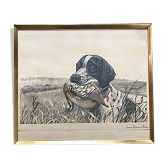 Léon danchin - hunting dog bringing back a red partridge - signed 384/500