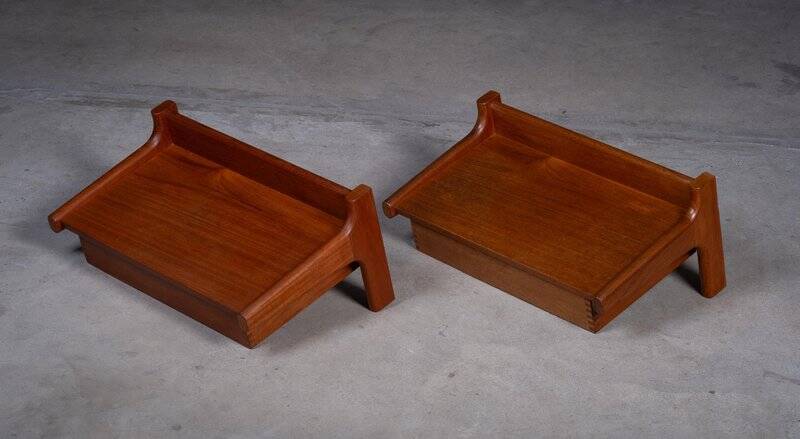 Wall-Mounted Teak Bedside Tables attributed to Børge Mogensen, 1950s, Set of 2