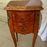 Commode marquetterie and its two bedside tables marble and bronze