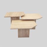 Set of 3 Nesting Tables, Italian Travetine, 1970s.