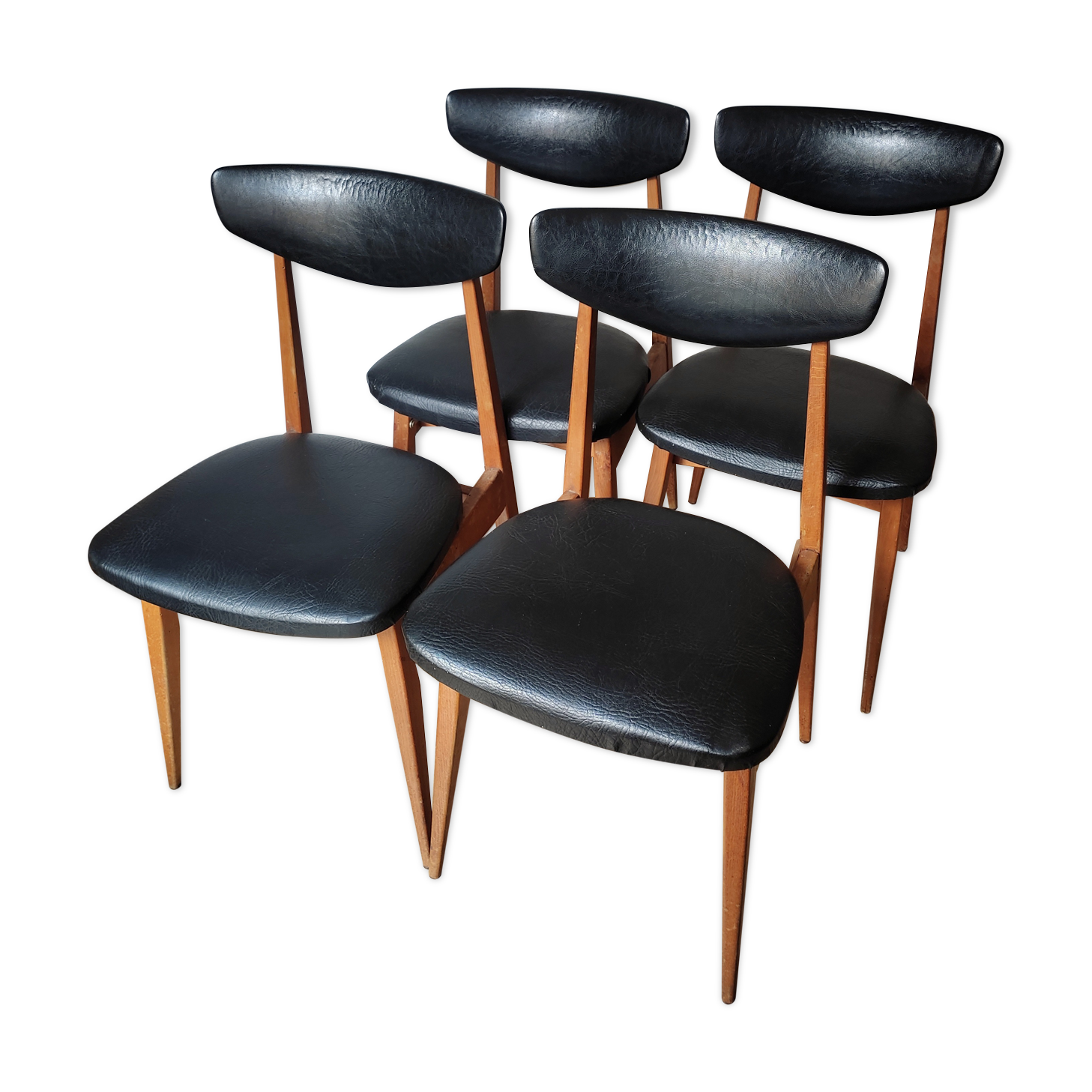 4 chaises scandinaves en skaï et bois