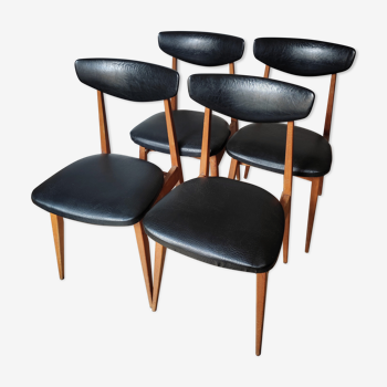 4 Scandinavian chairs in skaï and wood