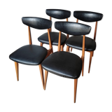 4 Scandinavian chairs in skaï and wood