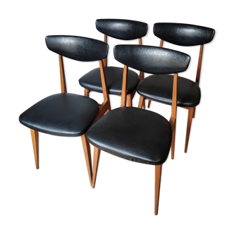 4 Scandinavian chairs in skaï and wood