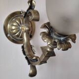 Bronze wall light with opaque glass tulip 1900