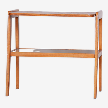 Table console Bauhaus restaurée, chêne et verre, poli rafraîchi, Tchéquie, années 1950