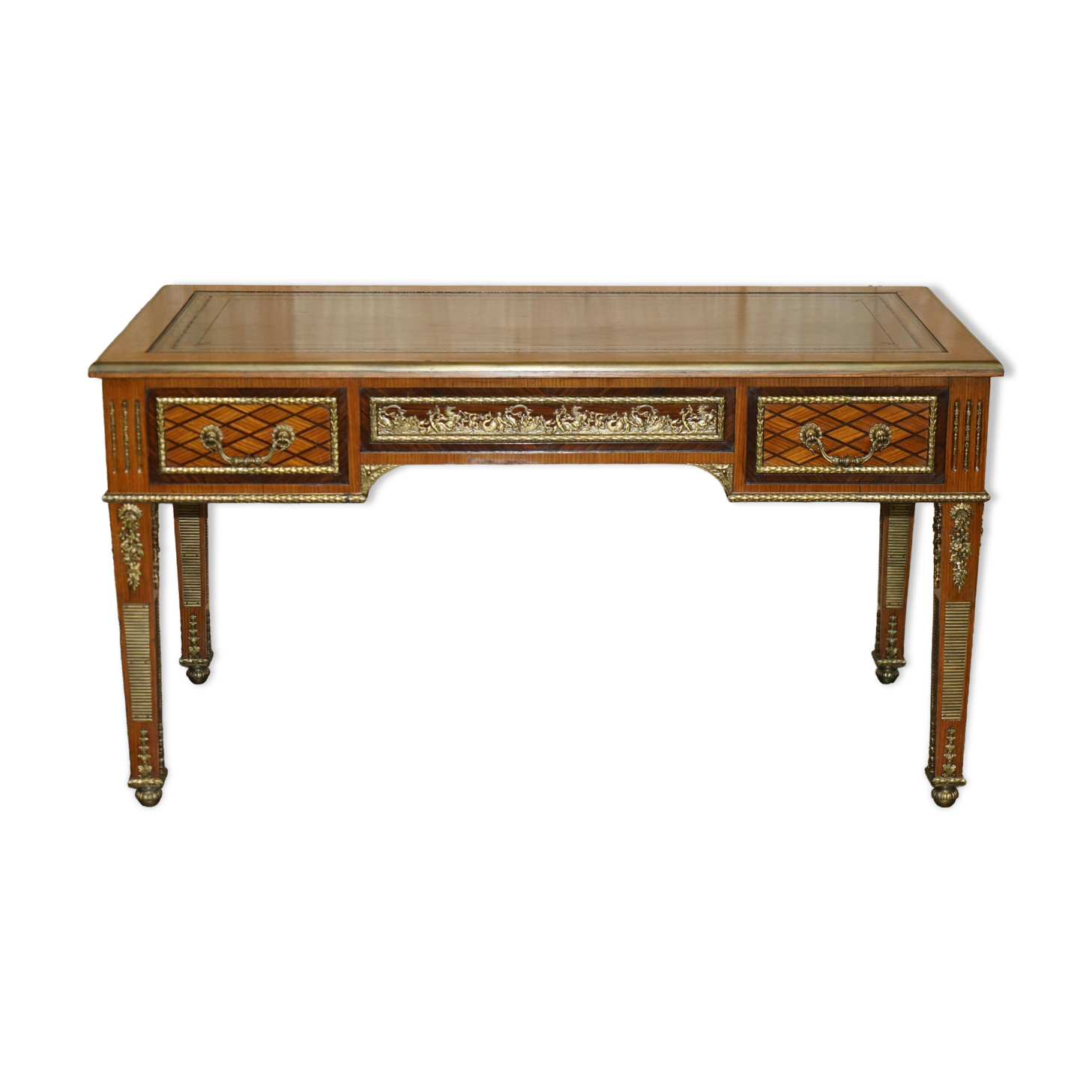 Restored Louis XVI Flat Desk Decorated with Ormolu Late 19th Century