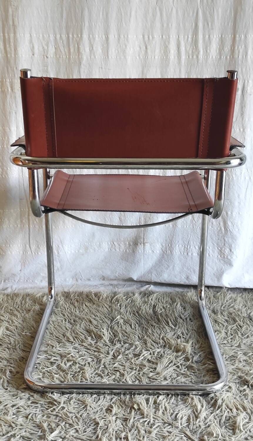 Bauhaus style chrome metal and faux leather chair - 70s/80s