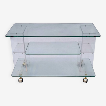 Rolling trolley console TV cabinet plexiglass and glass