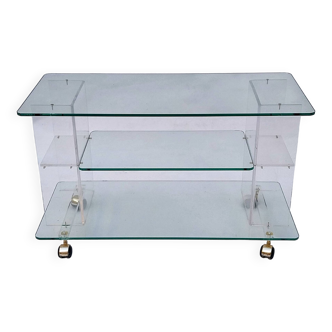 Rolling trolley console TV cabinet plexiglass and glass