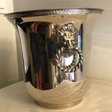 Ancient champagne bucket in silver metal with lion heads