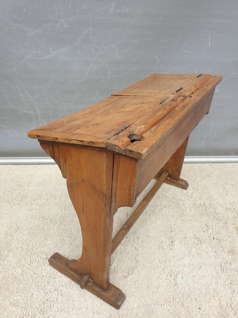 Double school wood desk from 1880 for decoration