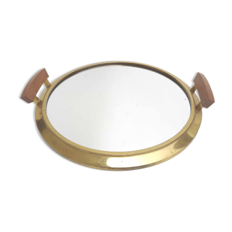 Brass and wood mirror tray