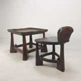 Ensemble de chaise et de table en bois du milieu du siècle, années 1950