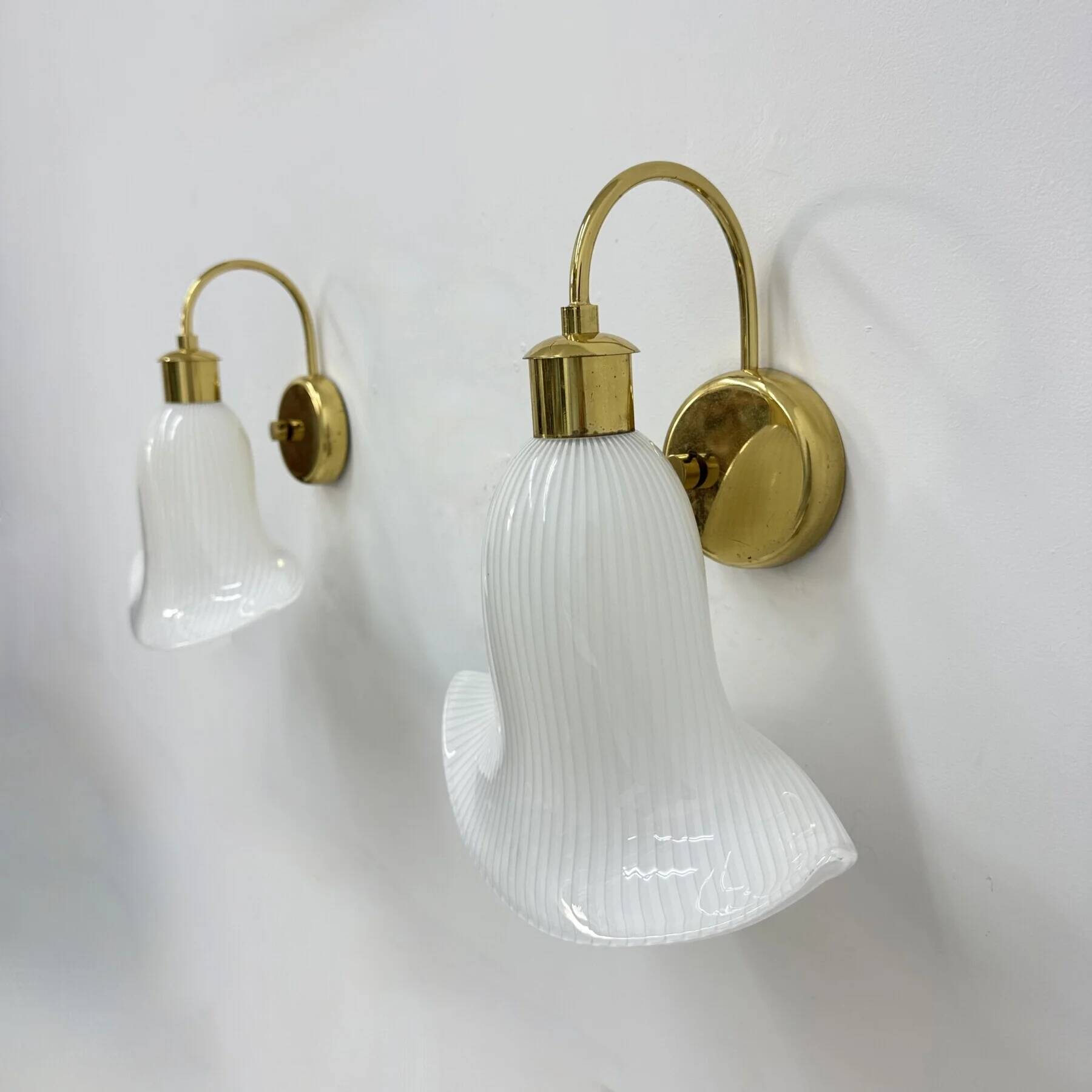 Murano glass Italian pair of sconces striped glass, 1970s