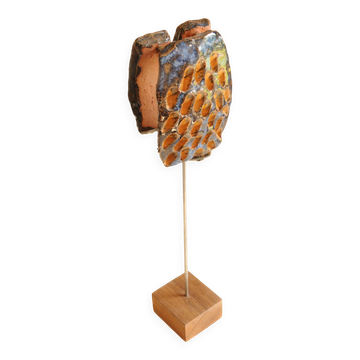 Glazed Terracotta Sculpture Signed - Abstract Art - Blue Amber