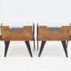Pair of modernist Italian bedside tables in wood with a glass top.