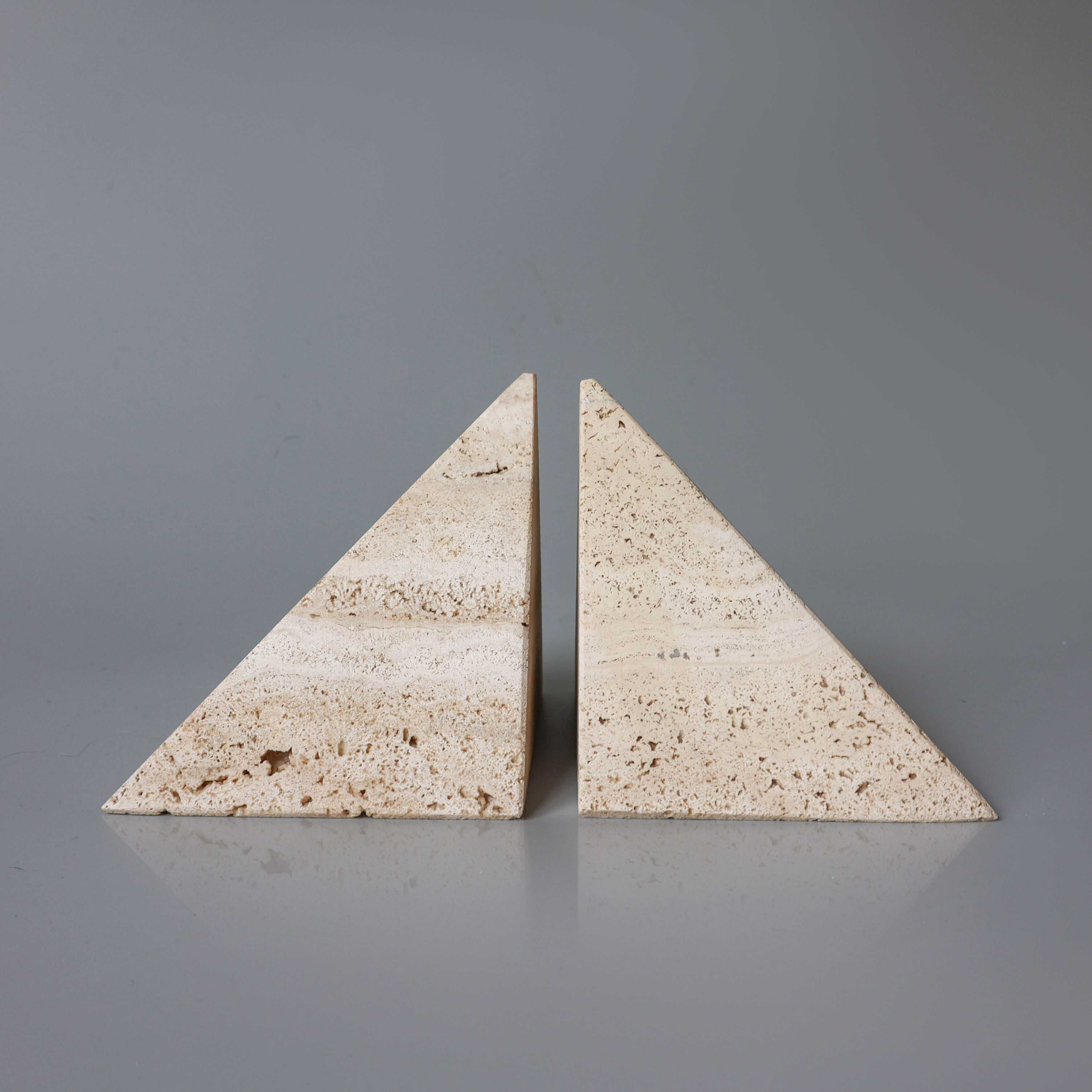 Pyramid shaped travertine bookends