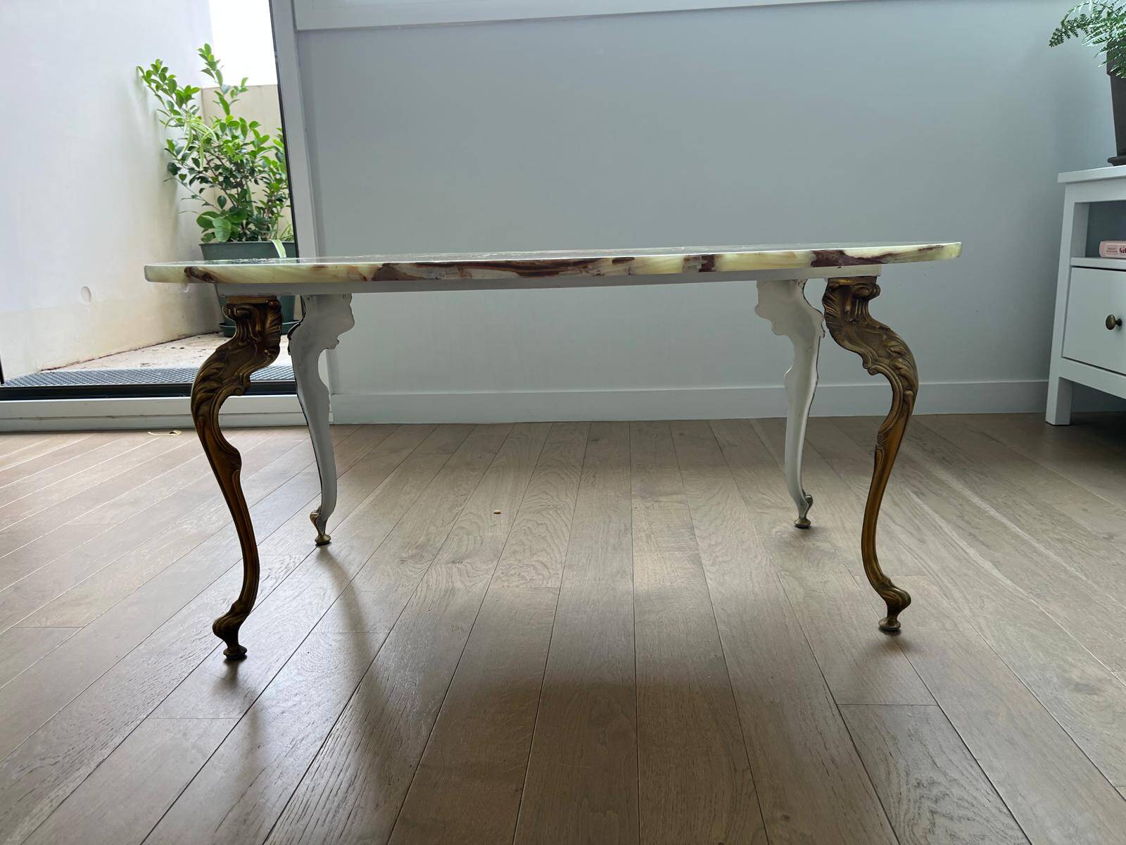 Vintage coffee table in polychrome marble – Louis XV style – Restored
