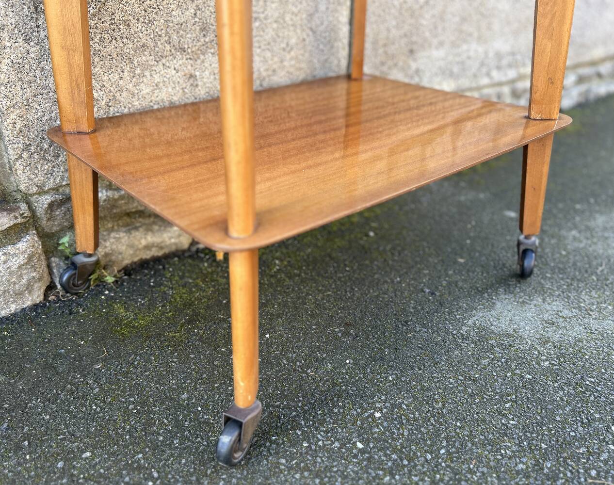 Serving trolley, TV table, varnished wood, 1950s