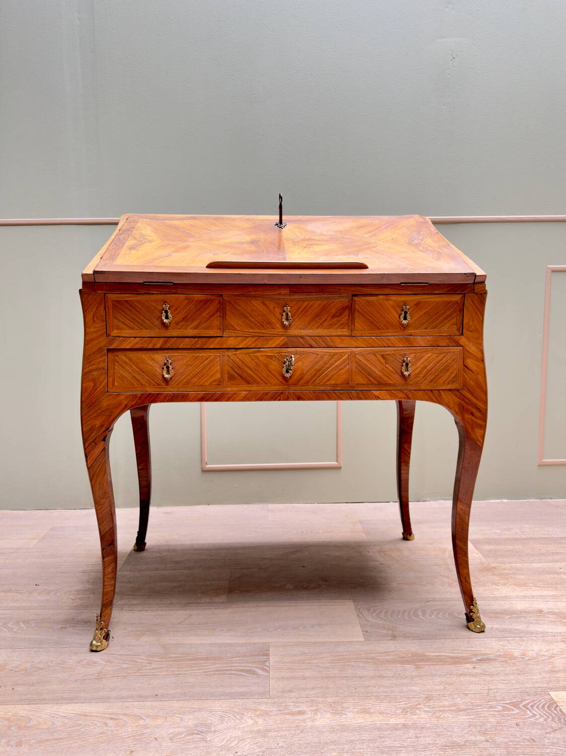 Carel Jacques-philippe Curved Sloping Desk In Louis XV Period Marquetry Stamped