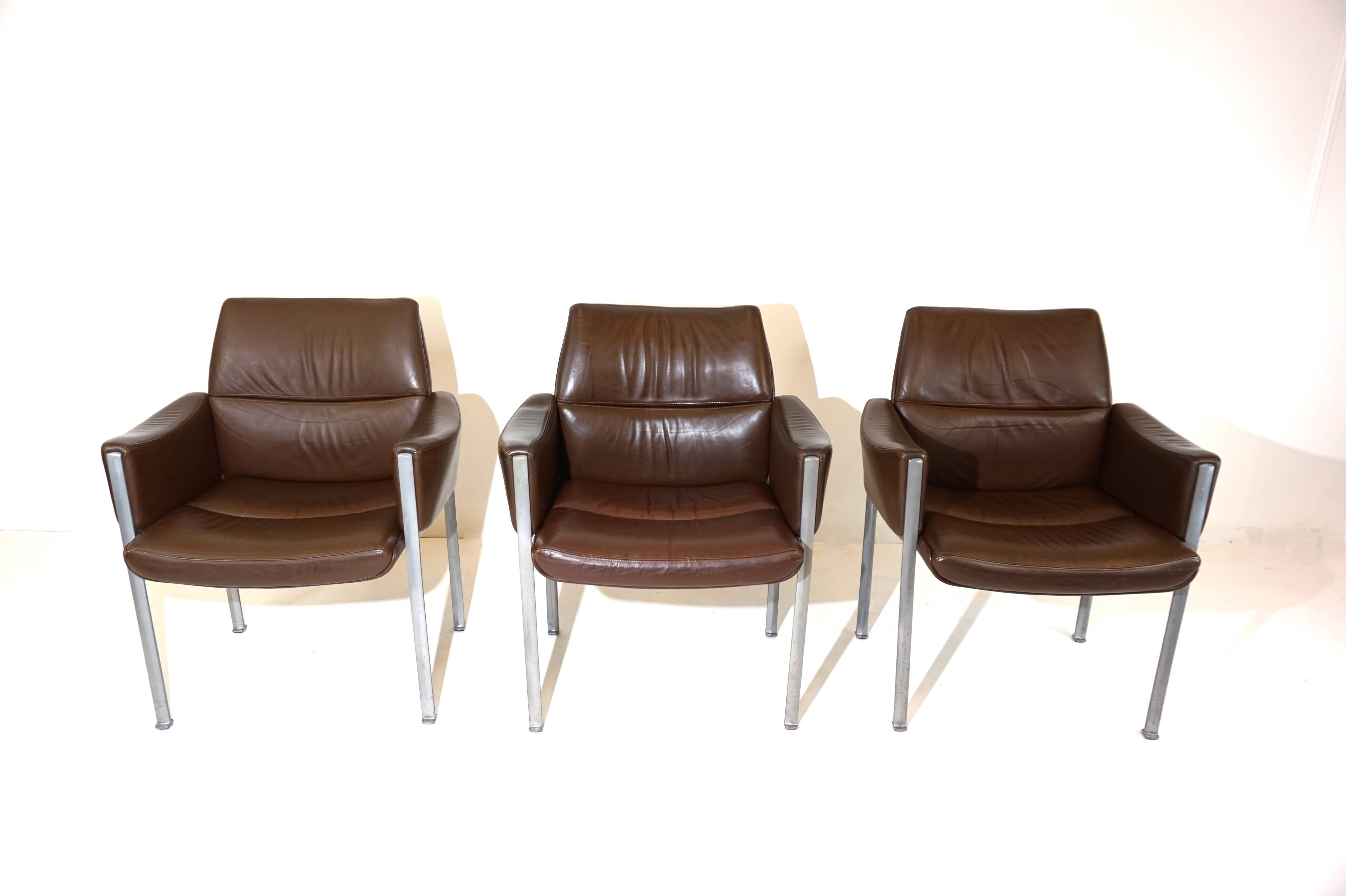 Röder Söhne Set of 3 leather office/dining room chairs by Miller Borgsen