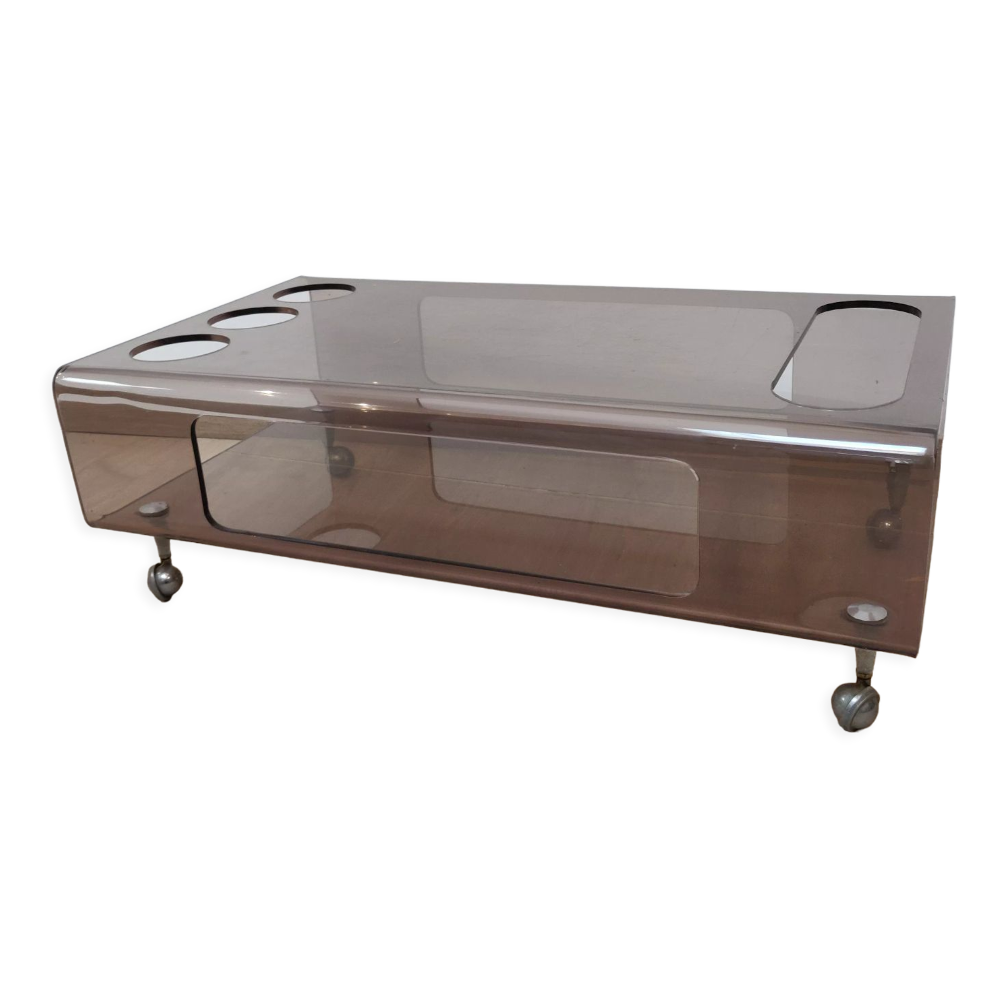 Rolling bar coffee table in vintage plexiglass 70s