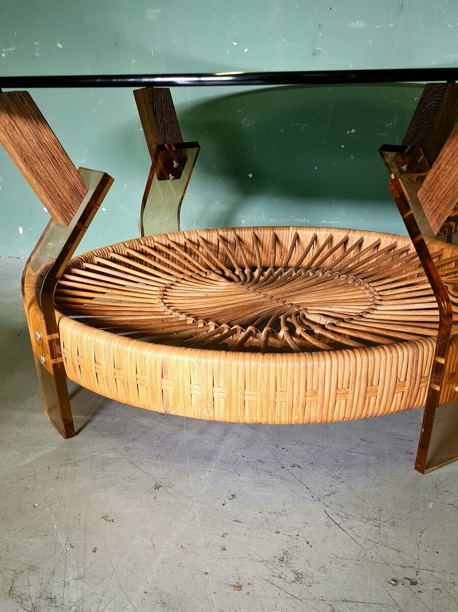 Vintage design coffee table with smoke glass
