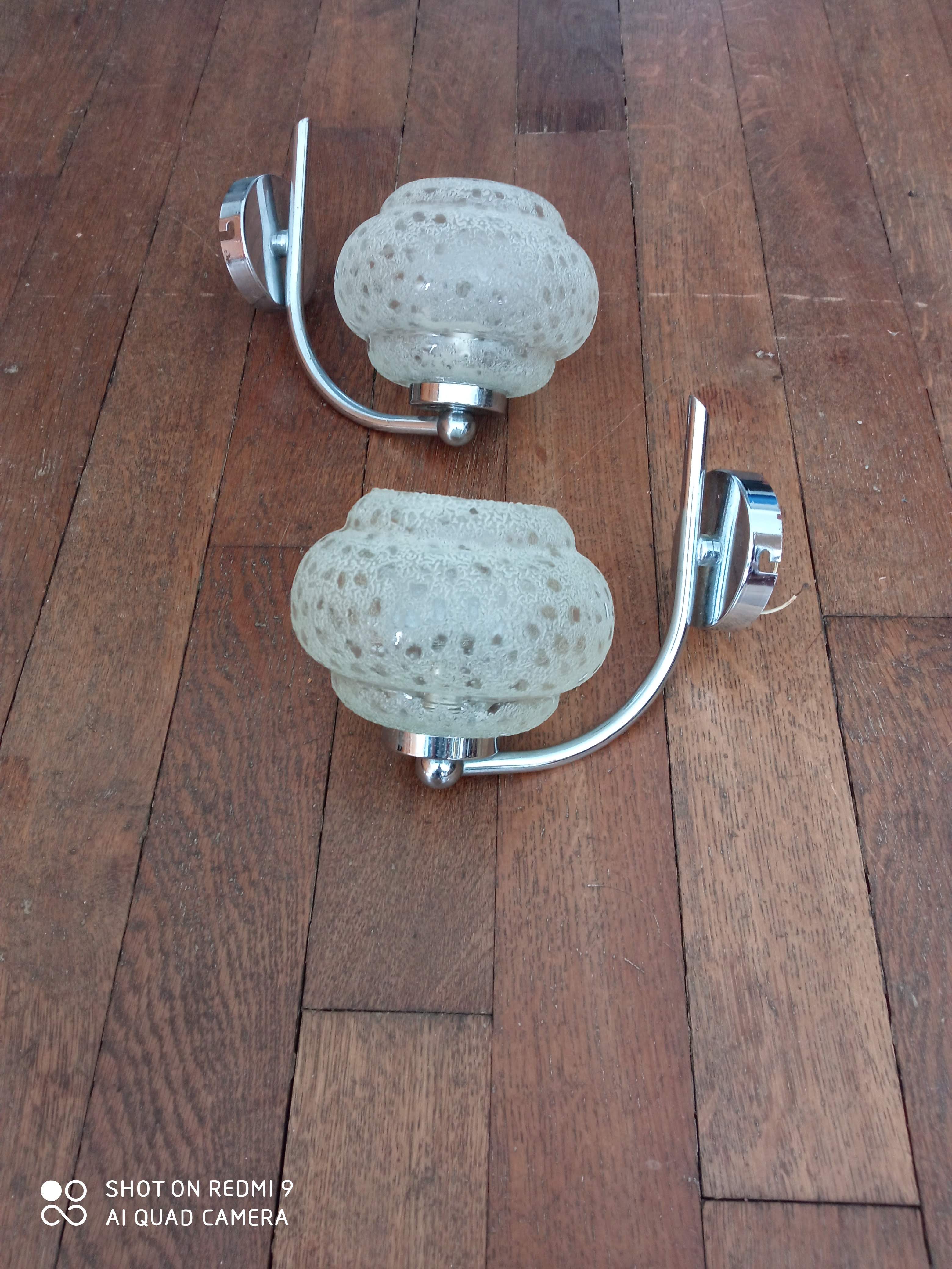 Old Art Deco wall lamps chrome and granite glass