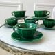 set of 6 cups and sub-cups in green slurry Lunéville 60s