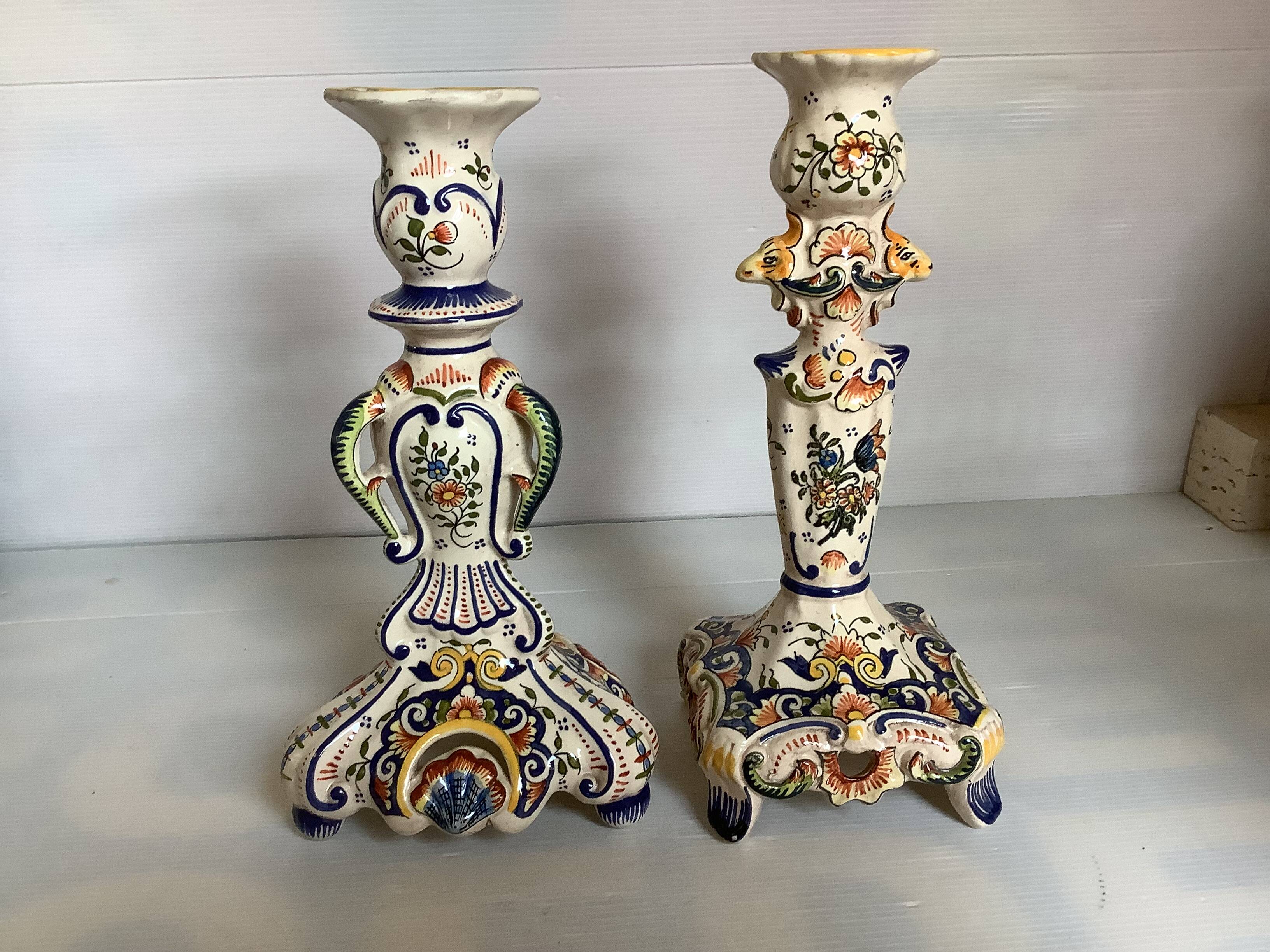 Pair of large old Rouen candlesticks