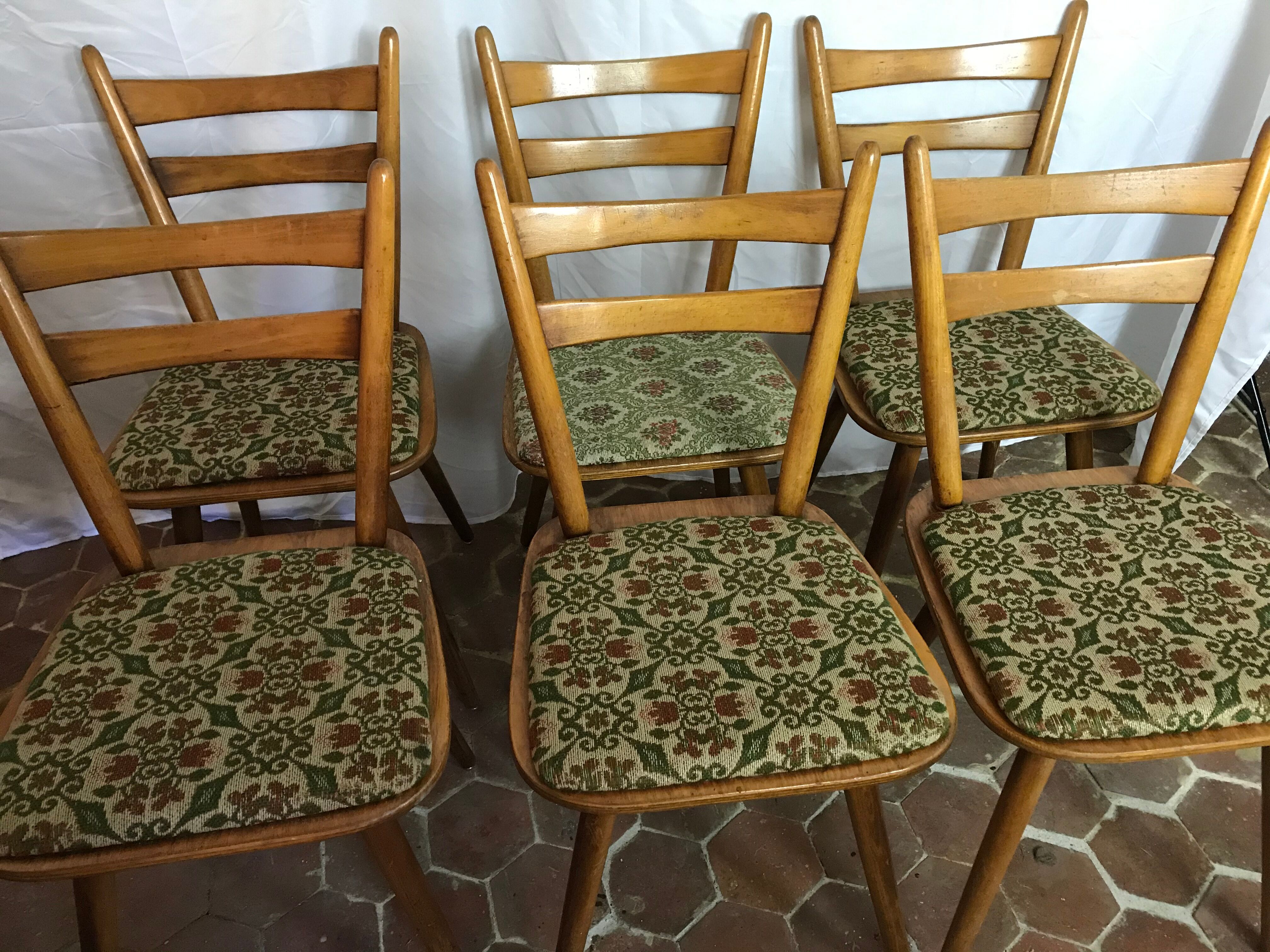 Lot of six vintage chairs feet compass